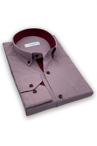 Klasik Uzun Kol Pöti Kareli Yaka Düğmeli Hediye Kutulu Erkek Gömlek FS-002273 - Bordo