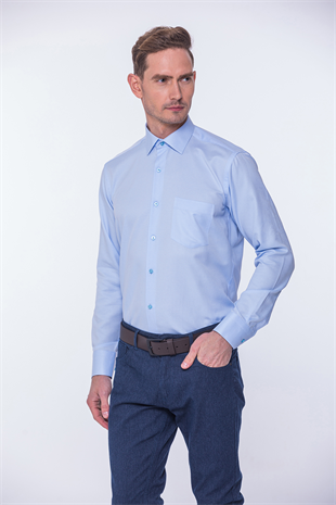 Klasik Uzun Kol Oxford Hediye Kutulu Kolay Ütülenebilir Erkek Gömlek FS-001254 - Açık Mavi