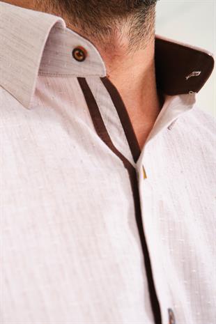 Klasik Kısa Kol Neon Nokta Armür Hediye Kutulu Erkek Gömlek FS-001216 - Bej