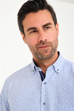 Klasik Kısa Kol Çarpı Filafil Desen Düğmeli Yaka Hediye Kutulu Erkek Gömlek FS-001215 - Koyu Lacivert