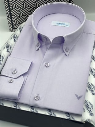 Slim Fit Uzun Kol Pamuklu Hediye Kutulu Kolay Ütülenebilir Erkek Gömlek FS-002225 - Lila