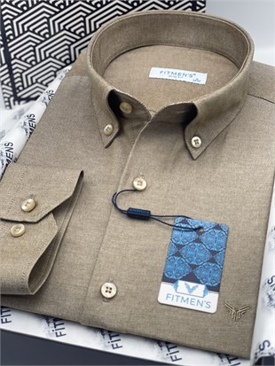 Slim Fit Uzun Kol Pamuklu Hediye Kutulu Kolay Ütülenebilir Erkek Gömlek FS-002225 - Kahverengi