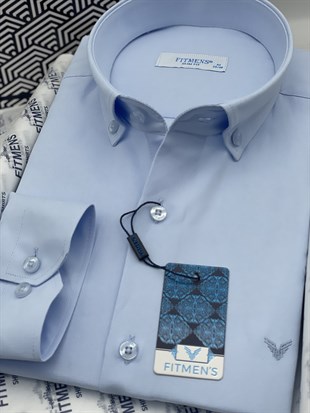 Slim Fit Uzun Kol Pamuklu Hediye Kutulu Kolay Ütülenebilir Erkek Gömlek FS-002225 - Buz Mavi