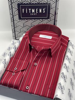 Klasik Uzun Kol Premium Çizgili Hediye Kutulu Erkek Gömlek FS-003272 - Bordo