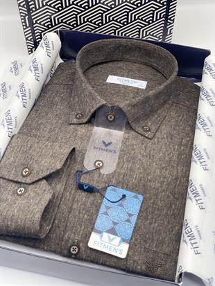 Klasik Uzun Kol Kışlık Oduncu Yaka Düğmeli Pamuklu Hediye Kutulu Erkek Gömlek Y.Filafil FS-003136 - Kahverengi