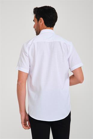 Klasik Kısa Kol Açık Zemin Kutu Desen Keten Cotton Hediye Kutulu Erkek Gömlek FS-000745 - Beyaz Açık Mavi