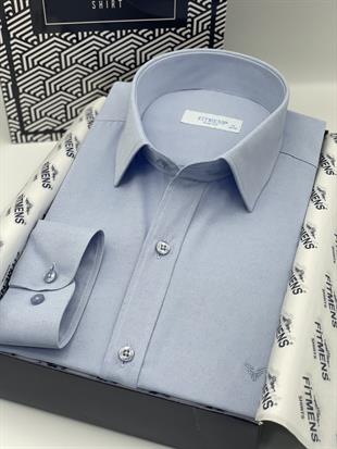 Slim Fit Uzun Kol Saten Hediye Kutulu Kolay Ütülenebilir Erkek Gömlek FS-002968 - Açık Mavi