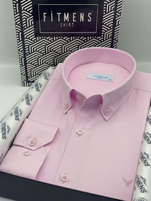Slim Fit Uzun Kol Pamuklu Hediye Kutulu Kolay Ütülenebilir Erkek Gömlek FS-002225 - Pembe