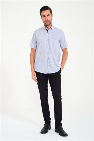 Klasik Kısa Kol Çarpı Filafil Desen Düğmeli Yaka Hediye Kutulu Erkek Gömlek FS-001215 - Lacivert