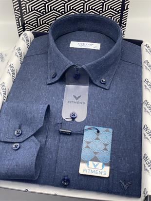 Klasik Uzun Kol Kışlık Oduncu Yaka Düğmeli Pamuklu Hediye Kutulu Erkek Gömlek Y.Filafil FS-003136 - Saks Mavi