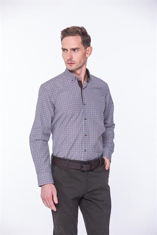 Klasik Uzun Kol King Kareli Hediye Kutulu Erkek Gömlek FS-001258 - Kahverengi