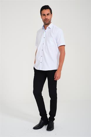 Klasik Kısa Kol Noktalı Hediye Kutulu Erkek Gömlek FS-001218 - Beyaz Açık Mavi