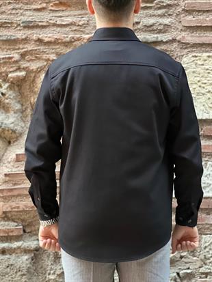 Oversize Gabardin Pamuklu Hediye Kutulu Erkek Ceket Gömlek FS-003868 - Siyah