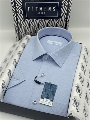 Klasik Kısa Kol Keten Cotton Hediye Kutulu Erkek Gömlek FS-003624 - Açık Mavi