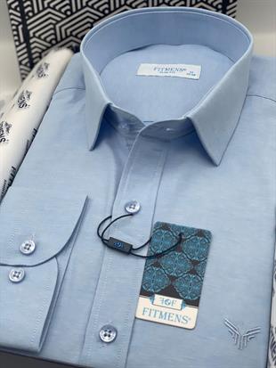 Slim Fit Uzun Kol Saten Hediye Kutulu Kolay Ütülenebilir Erkek Gömlek FS-002968 - Mavi
