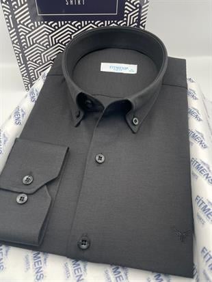 Slim Fit Uzun Kol Pamuklu Hediye Kutulu Kolay Ütülenebilir Erkek Gömlek FS-002225 - Siyah