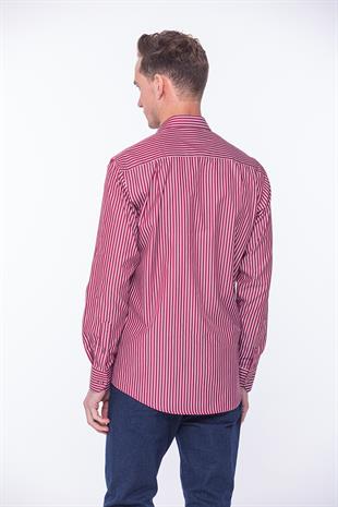 Klasik Uzun Kol Premium Kalın Çizgili Hediye Kutulu Erkek Gömlek FS-001266 - Bordo Beyaz