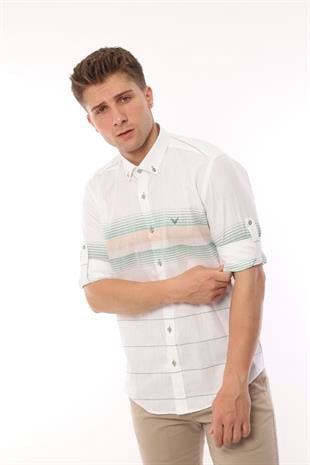 Slim Fit Uzun Kol Panolu Keten Hediye Kutulu Kolay Ütülenebilir Erkek Gömlek FS-002994 - Yeşil