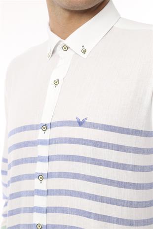 Slim Fit Uzun Kol Panolu Keten Hediye Kutulu Kolay Ütülenebilir Erkek Gömlek FS-002996 - Yeşil