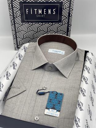 Klasik Kısa Kol Keten Hediye Kutulu Erkek Gömlek FS-003575 - Açık Gri