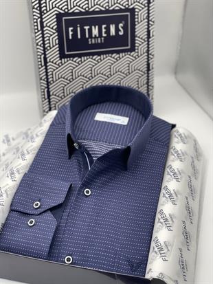 Klasik Uzun Kol Nokta Desenli Hediye Kutulu Erkek Gömlek FS-001259 - Lacivert