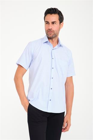 Klasik Kısa Kol Açık Zemin Kutu Desen Keten Cotton Hediye Kutulu Erkek Gömlek FS-000745 - Açık Mavi