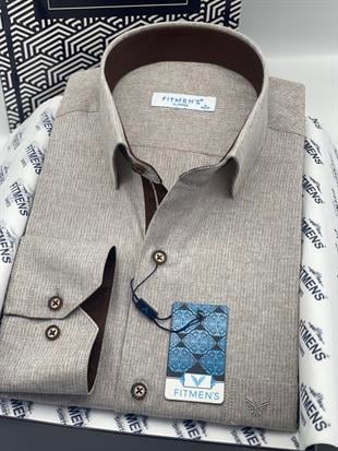 Klasik Uzun Kol Keten Cotton Hediye Kutulu Erkek Gömlek FS-001261 - Bej