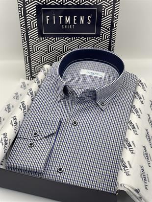 Klasik Uzun Kol Yaka Düğmeli Pöti Kareli Hediye Kutulu Erkek Gömlek FS-003774 - Gri