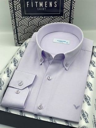 Slim Fit Uzun Kol Pamuklu Hediye Kutulu Kolay Ütülenebilir Erkek Gömlek FS-002225 - Lila