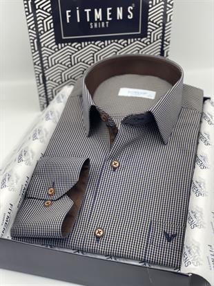 Klasik Uzun Kol Kareli Hediye Kutulu Erkek Gömlek FS-003105 - Lacivert