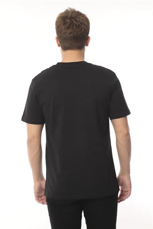 Slim Fit Kısa Kol Nakışlı %100 Pamuklu T-Shirt FS-003011 - Siyah
