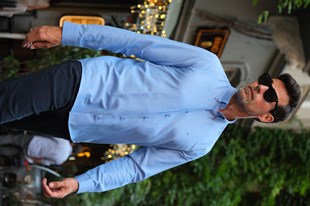 Slim Fit Uzun Kol Pamuklu Hediye Kutulu Kolay Ütülenebilir Erkek Gömlek FS-002225 - Saks Mavi