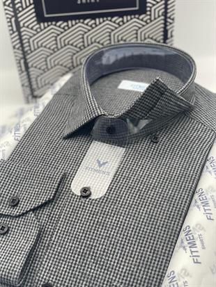 Klasik Uzun Kol Kışlık Ekoseli Oduncu Yaka Altı Düğmeli Pamuklu Hediye Kutulu Erkek Gömlek FS-003131 - Siyah