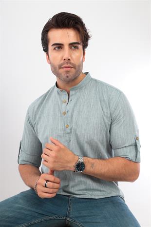 Slim Fit Uzun Kol Hakim Yaka Yarım Patlı Hediye Kutulu Erkek Gömlek FS-003687 - Yeşil