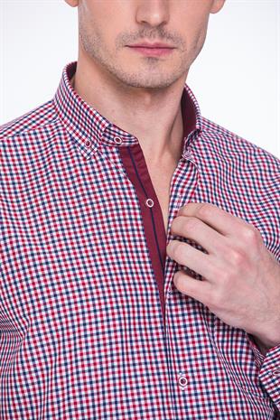 Klasik Uzun Kol King Kareli Hediye Kutulu Erkek Gömlek FS-001258 - Bordo