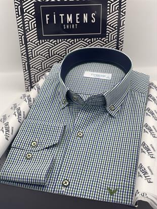 Klasik Uzun Kol Yaka Düğmeli Pöti Kareli Hediye Kutulu Erkek Gömlek FS-003774 - Yeşil