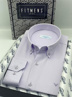 Slim Fit Uzun Kol Pamuklu Hediye Kutulu Kolay Ütülenebilir Erkek Gömlek FS-002225 - Lila