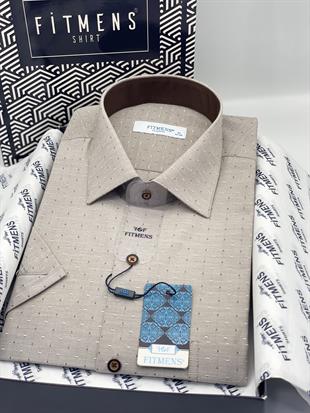 Klasik Kısa Kol Desenli Hediye Kutulu Erkek Gömlek FS-004153 - Kahverengi