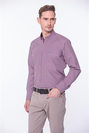 Klasik Uzun Kol King Kareli Hediye Kutulu Erkek Gömlek FS-001258 - Bordo