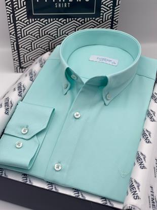 Slim Fit Uzun Kol Pamuklu Hediye Kutulu Kolay Ütülenebilir Erkek Gömlek FS-002225 - Mint