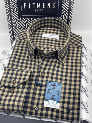 Klasik Uzun Kol Kışlık Ekoseli Oduncu Yaka Düğmeli Pamuklu Hediye Kutulu Erkek Gömlek FS-003128 - Kahverengi