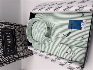 Slim Fit Uzun Kol Premium Çizgili Yaka Düğmeli Hediye Kutulu Erkek Gömlek FS-004440 - Yeşil