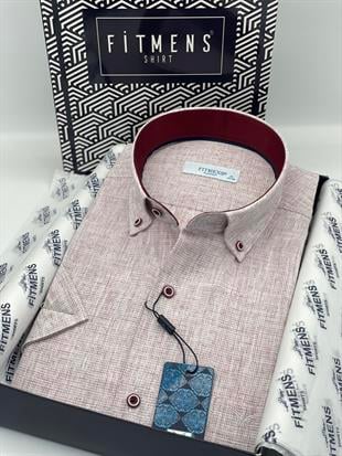 Klasik Kısa Kol Keten Yaka Düğmeli Hediye Kutulu Erkek Gömlek FS-003626 - Bordo