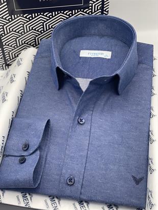 Slim Fit Uzun Kol Saten Hediye Kutulu Kolay Ütülenebilir Erkek Gömlek FS-002968 - İndigo