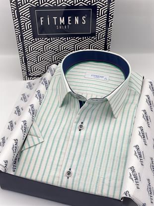 Klasik Kısa Kol Çizgili Hediye Kutulu Erkek Gömlek FS-004166 - Yeşil