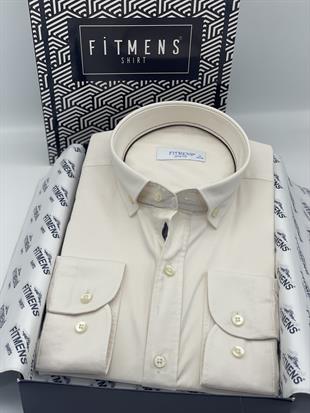 Slim Fit Uzun Kol Yıkamalı Gabardin Hediye Kutulu Erkek Gömlek FS-001364 - Krem