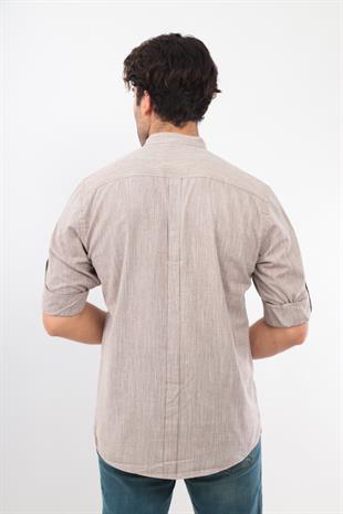 Slim Fit Uzun Kol Hakim Yaka Yarım Patlı Hediye Kutulu Erkek Gömlek FS-003687 - Kahverengi