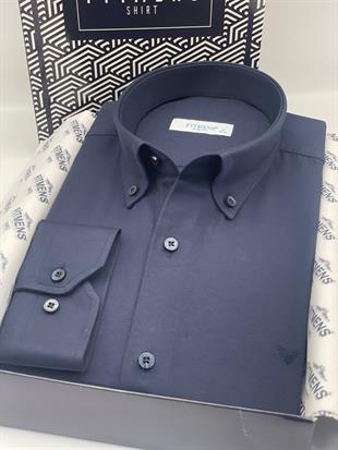 Slim Fit Uzun Kol Pamuklu Hediye Kutulu Kolay Ütülenebilir Erkek Gömlek FS-002225 - Lacivert