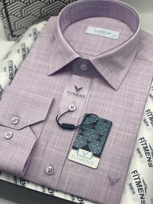 Klasik Uzun Kol Keten Yaka Alttan Düğmeli Hediye Kutulu Erkek Gömlek FS-003686 - Lila