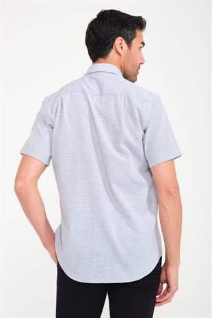 Klasik Kısa Kol V Flam Keten Hediye Kutulu Erkek Gömlek FS-001217 - Lacivert